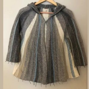 Free People Beach Poncho Striped Fringe Hooded